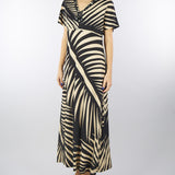 Abito longuette a fantasia Nero-Beige con dettaglio pietre