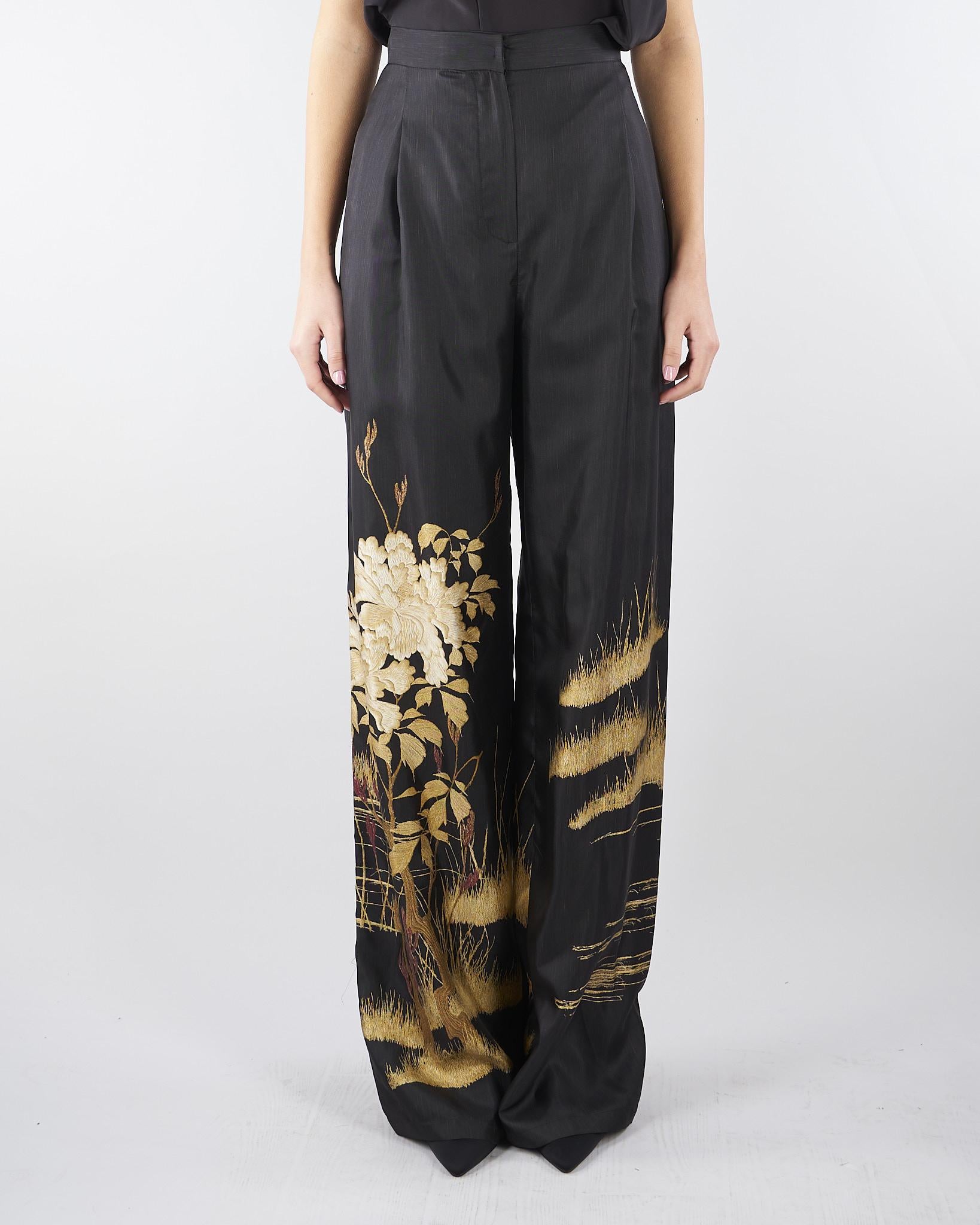 Pantalone Nero fluido in seta stampata MSEMAPPA 3 MAX MARA STUDIO 