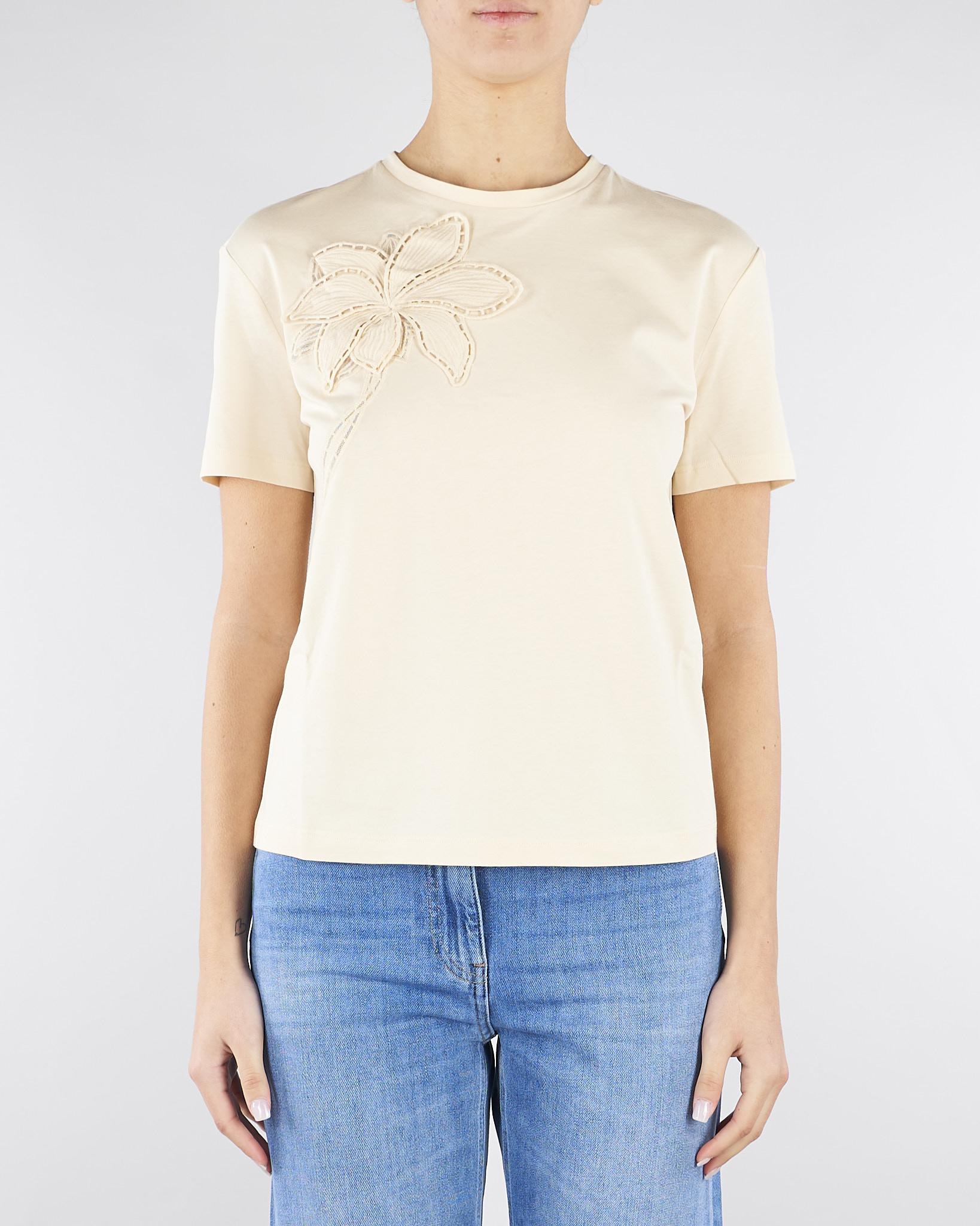 T-shirt Crema con ricamo fiore TP2080 7222 TWIN SET 