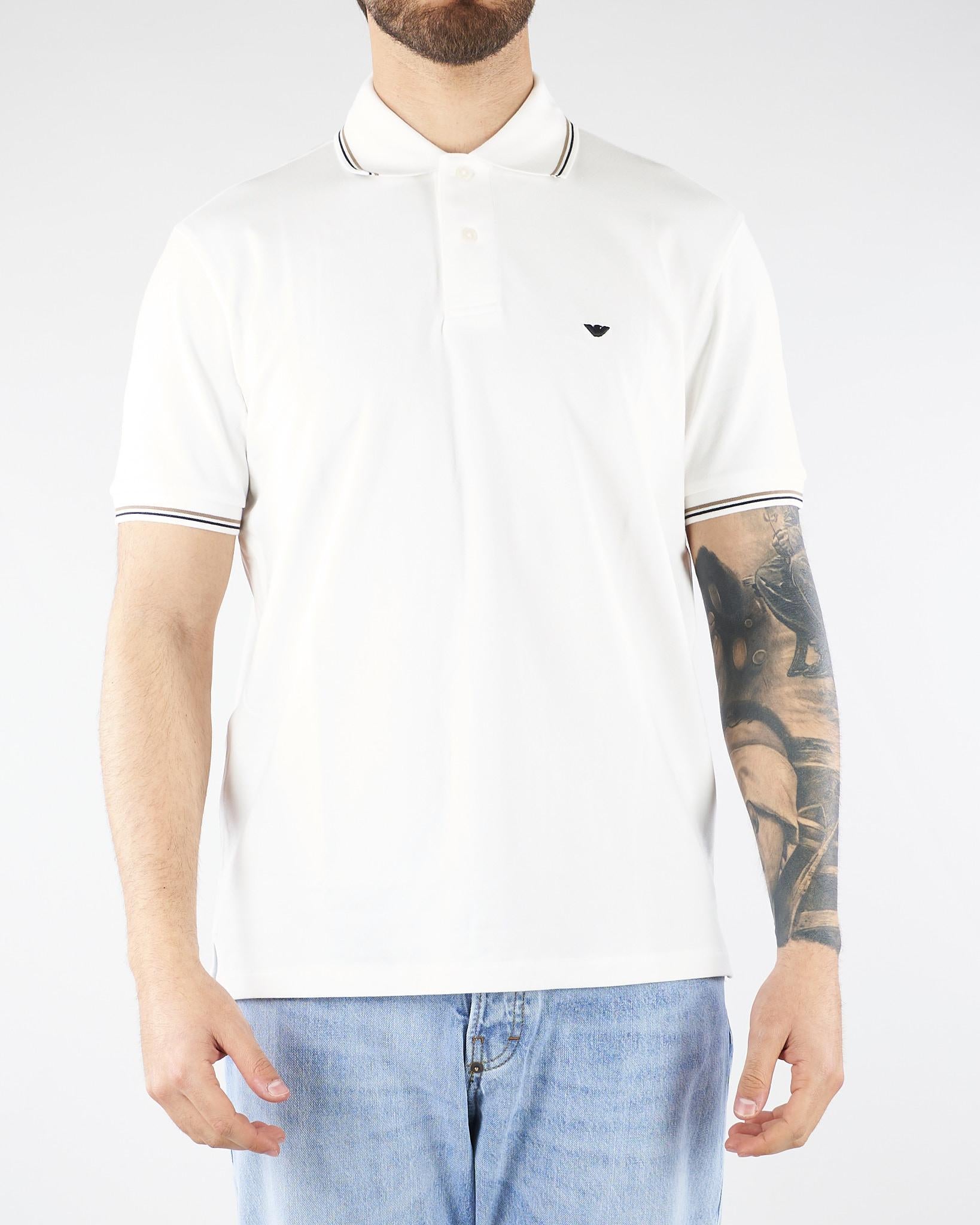 Polo Bianco in piquet con logo EM004607AF23090 U0003 EMPORIO ARMANI 