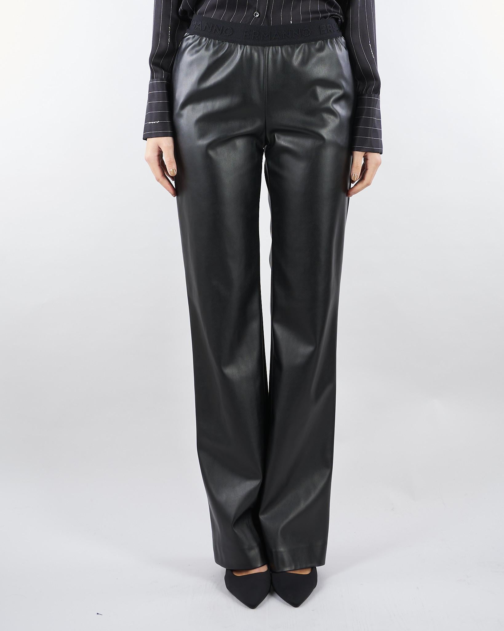 Pantalone Nero in ecopelle con elastico logato D47EP037E5B MF099 ERMANNO BY ERMANNO SCERVINO 
