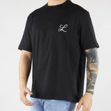 T-shirt Nero in jersey di cotone con ricamo logo Relaxed fit LT26009 D001 LOW BRAND 