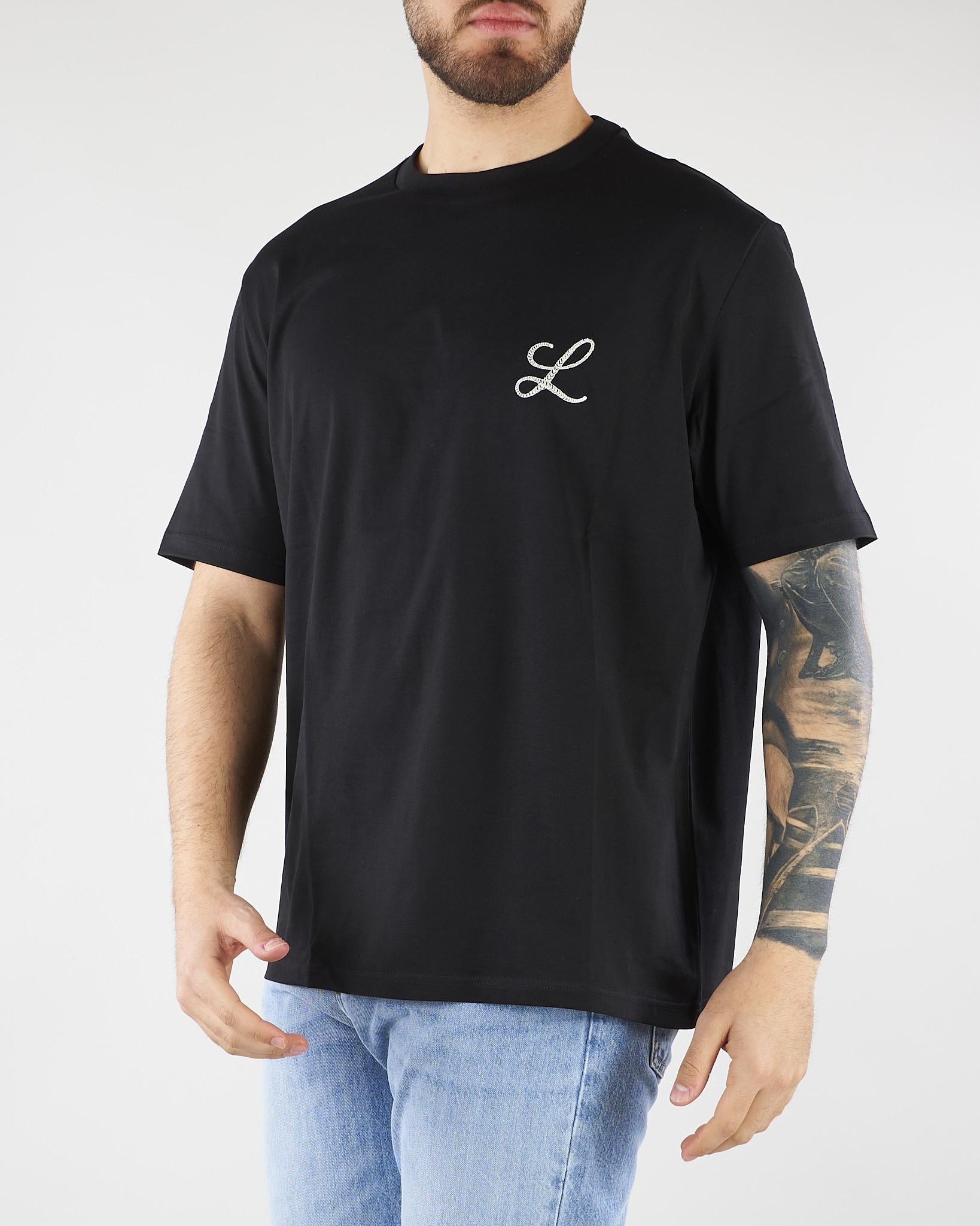 T-shirt Nero in jersey di cotone con ricamo logo Relaxed fit LT26009 D001 LOW BRAND 
