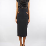 Abito Nero in crêpe leggero e tulle con ricami cocco AB83457E2 110 ELISABETTA FRANCHI 