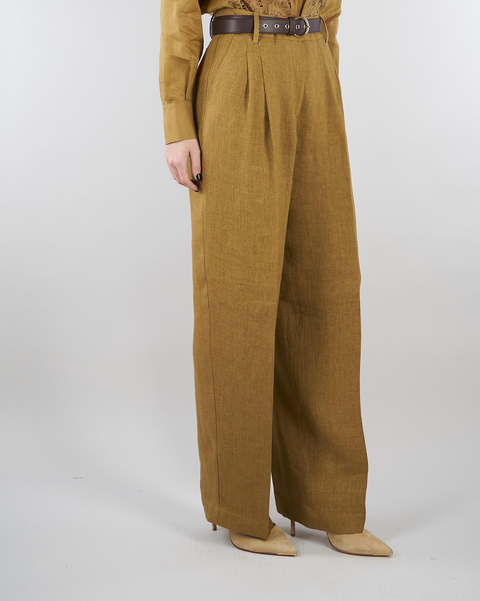 Pantalone Senape ampio in batavia di lino MSTSUMERO 29 MAX MARA STUDIO 