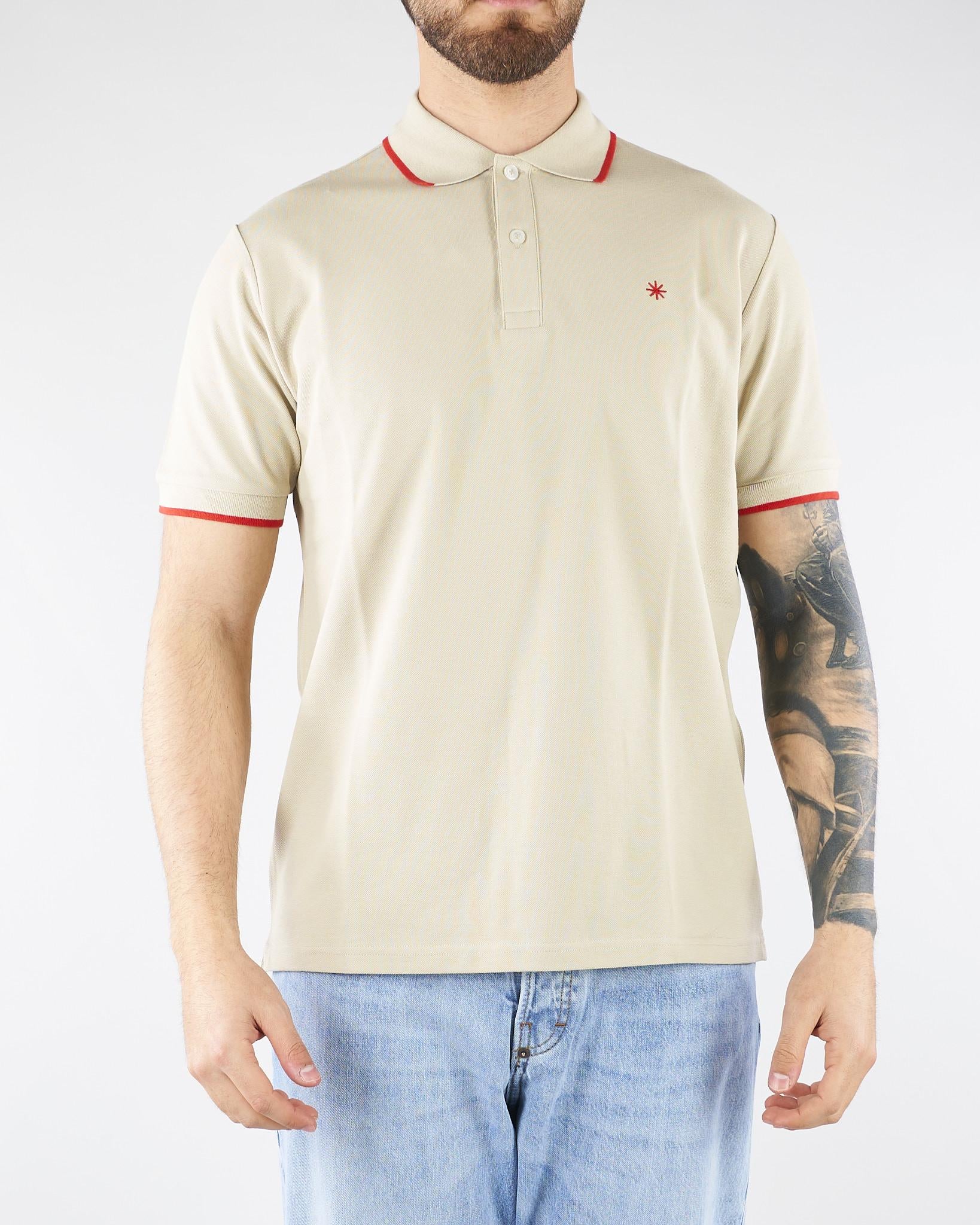 Polo Beige in piquet di cotone con profili a contrasto 4032M550263265 23 MANUEL RITZ 