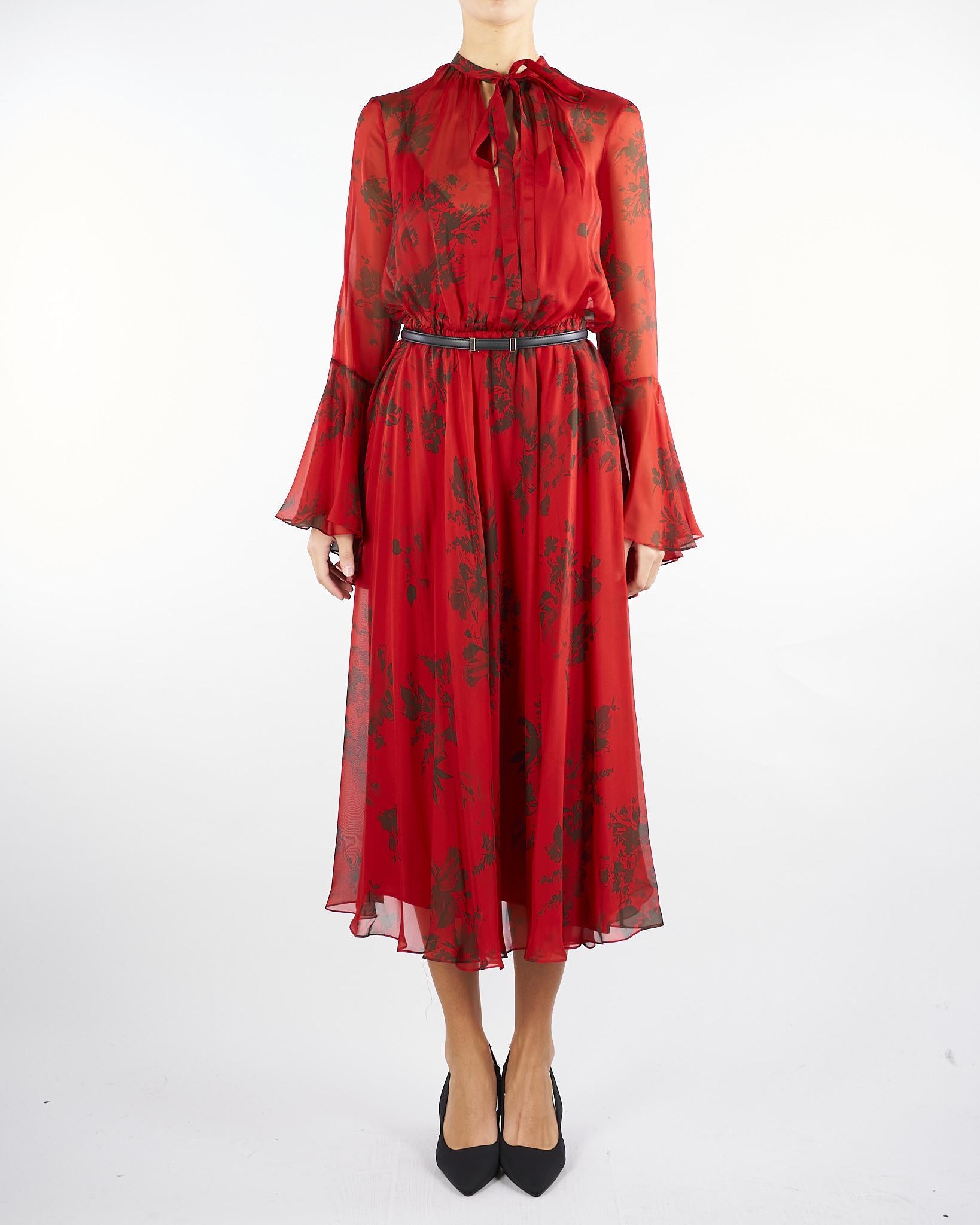 Abito Rosso a fantasia floreale in chiffon di pura seta KLENIA 1 MAX MARA STUDIO 