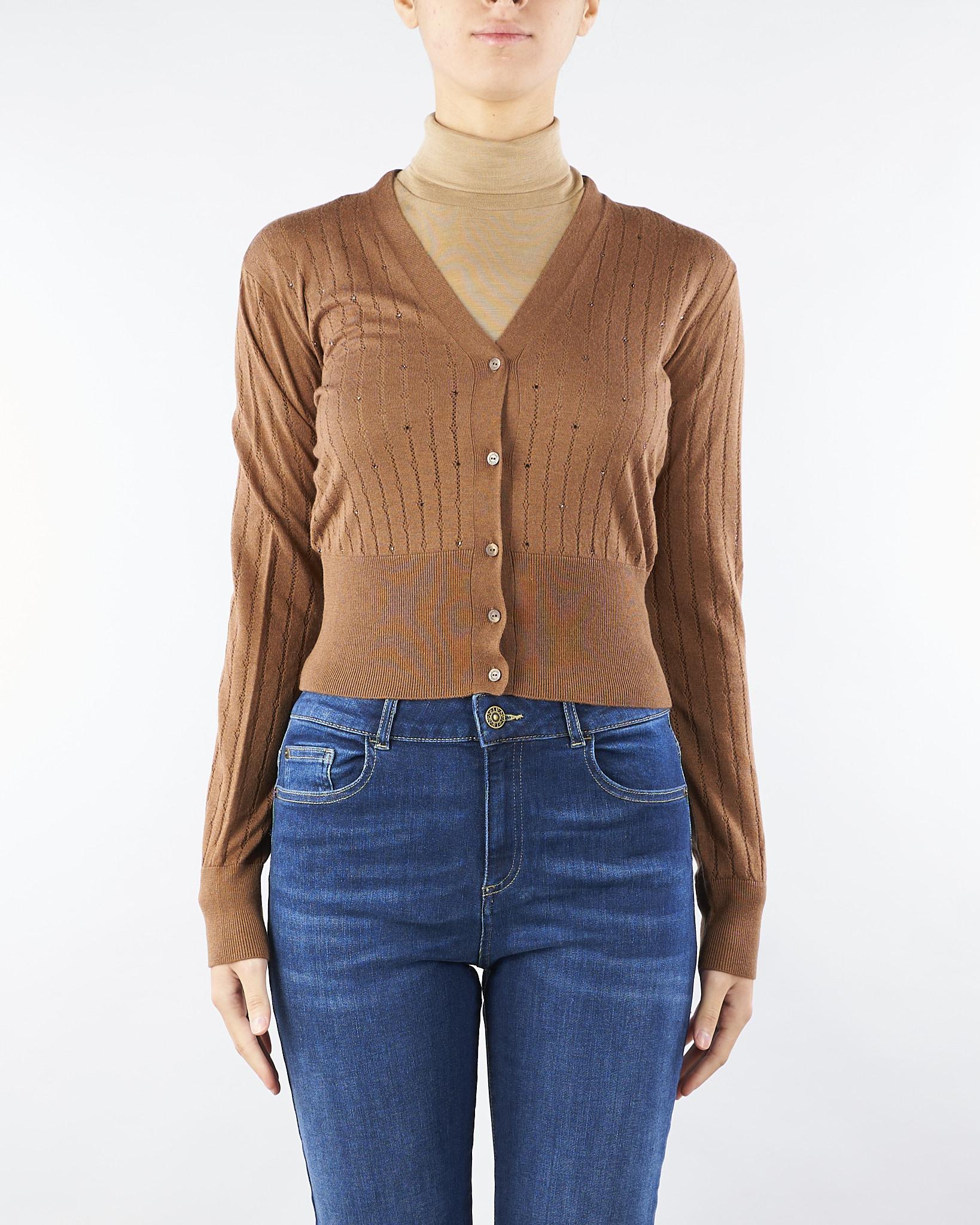 Cardigan Caramello in filato di lana e seta con paillettes NOGARA 3 MAX MARA STUDIO 