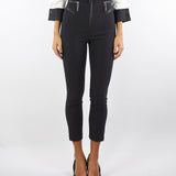Pantaloni Nero in crêpe con dettagli zip PA11956E2 110 ELISABETTA FRANCHI 