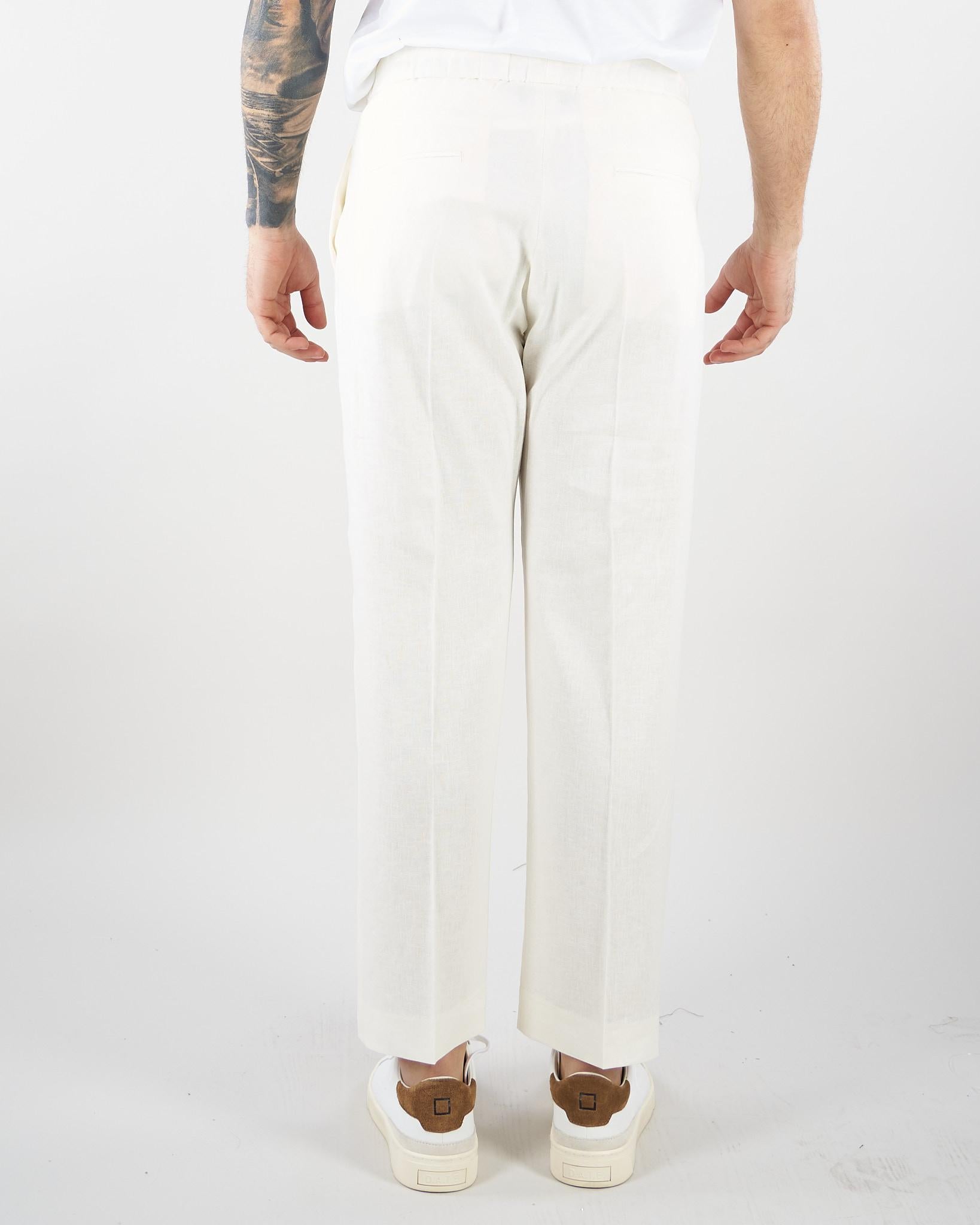 Pantalone Bianco in lino con elastico PA3702 2 I'M BRIAN 