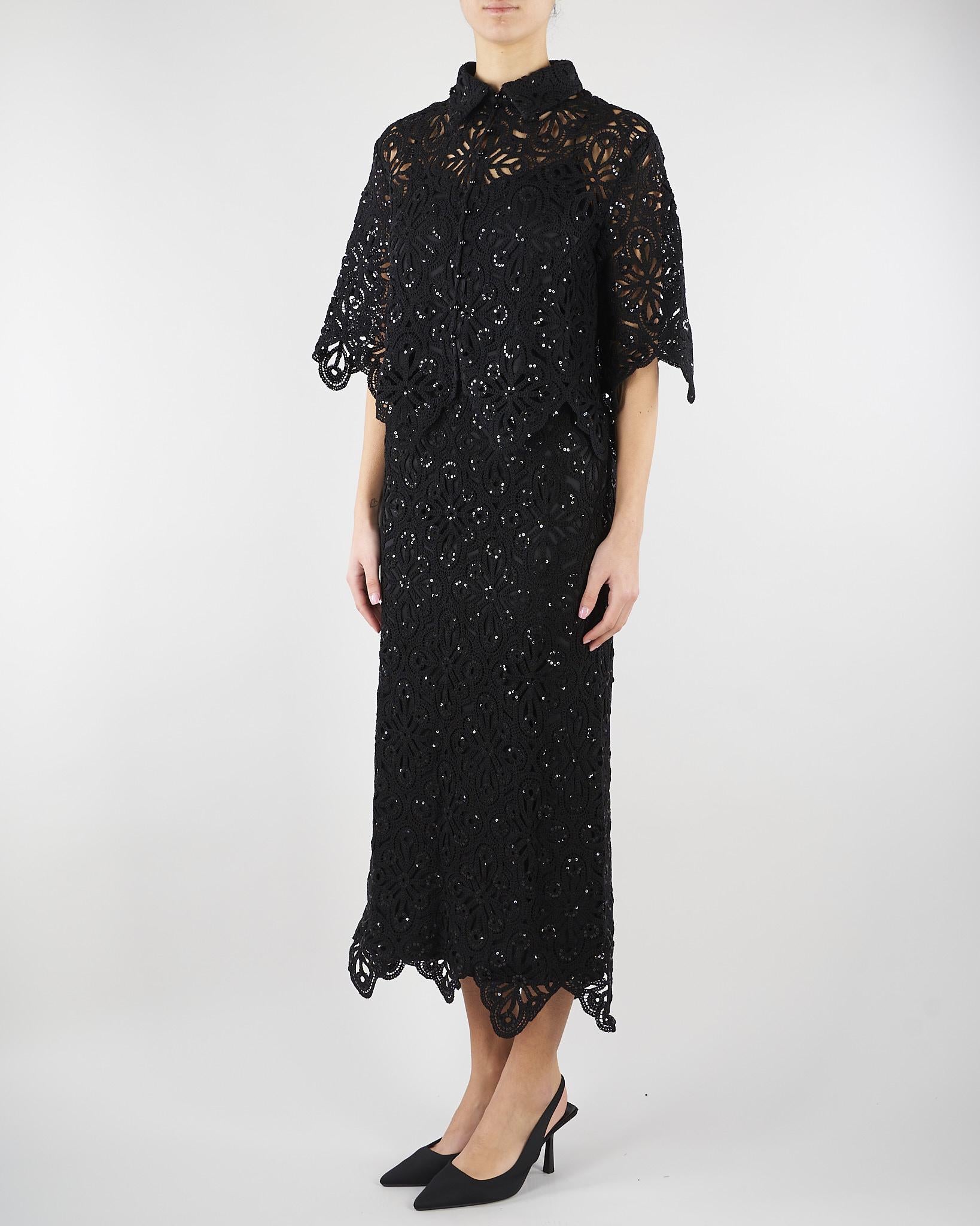 Camicia Nero in macramè con paillettes PBPGIULIVA 2 PENNY BLACK 