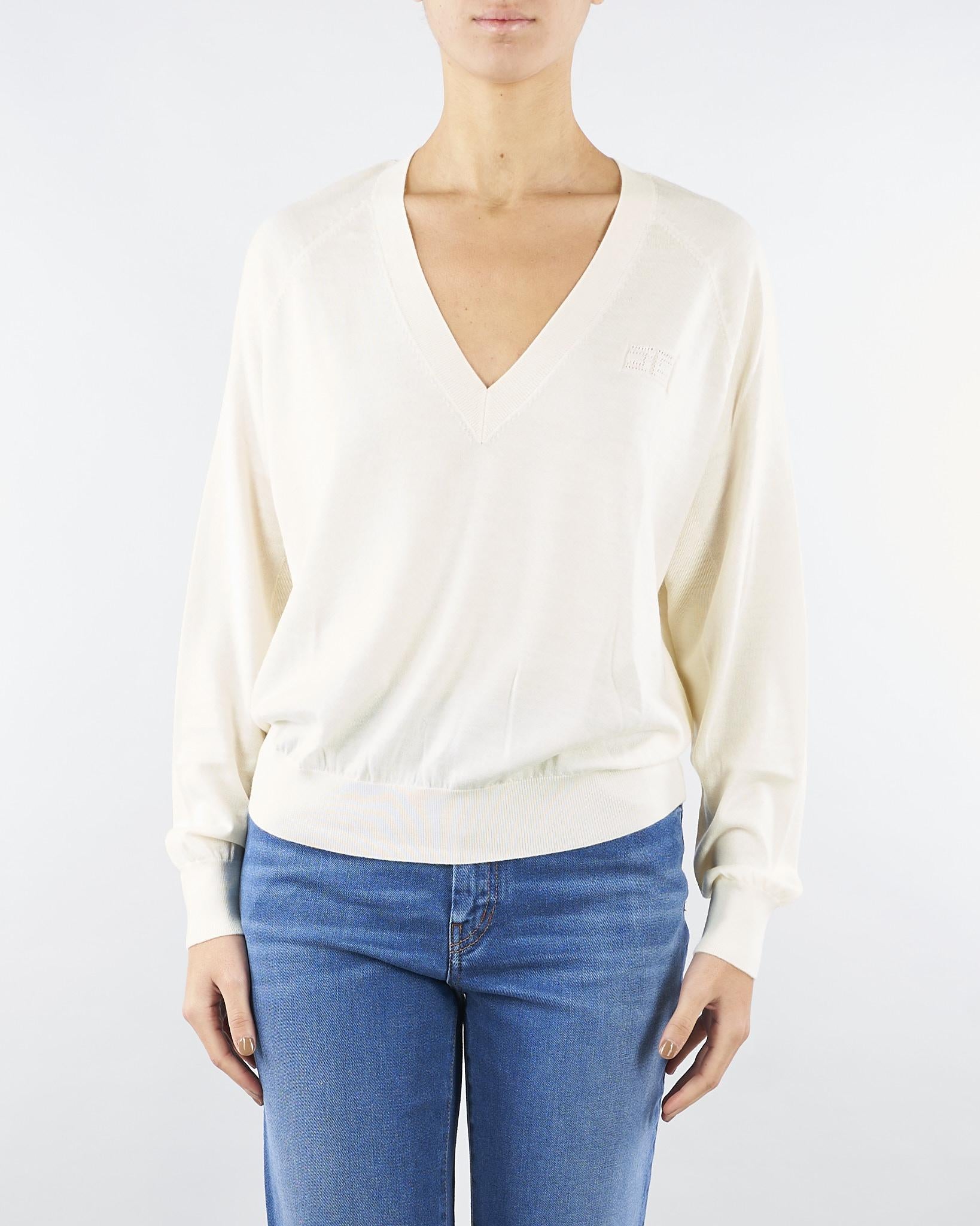 Maglia Milk in pura lana, seta e cashmere con scollo a V MK34S57E2 D9Z ELISABETTA FRANCHI 