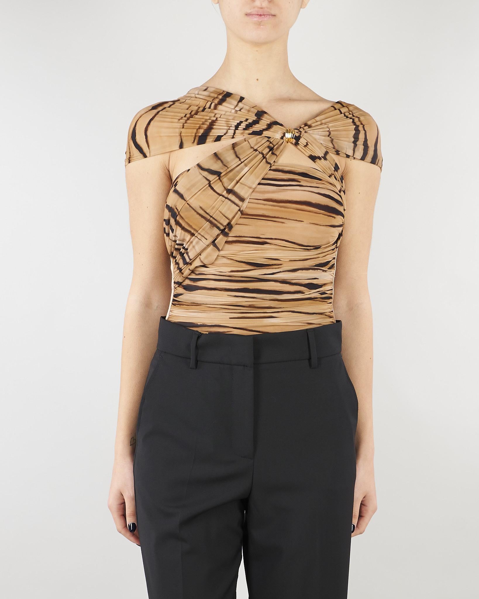Body Cammello in jersey con stampa tigre BO03362E2 470 ELISABETTA FRANCHI 