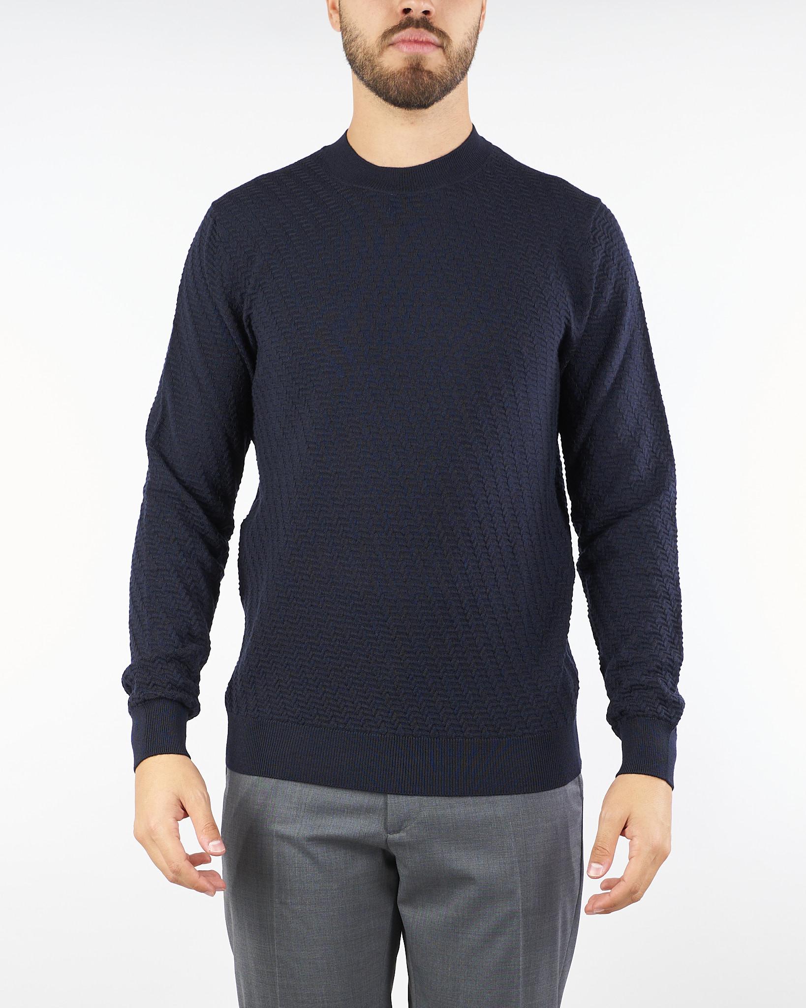 Maglia jacquard Blu in pura lana rasata A033F009 6462 PAOLO PECORA 