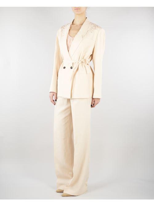 Pantaloni Crema wide leg in misto lino RA6094T8823 21406 BLUGIRL 