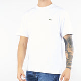 T-shirt Bianco in cotone con logo ricamato TH7318 001 LACOSTE 