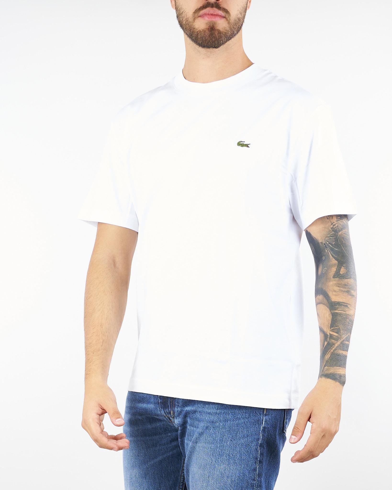 T-shirt Bianco in cotone con logo ricamato TH7318 001 LACOSTE 