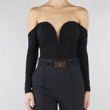 Body Nero in jersey crêpe leggero con drappeggi BO01561E2 110 ELISABETTA FRANCHI 
