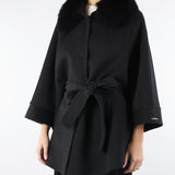 Cappotto Nero in pura lana e cashmere con inserti in vera pelliccia AL407 99 ATELIER LEGORA 