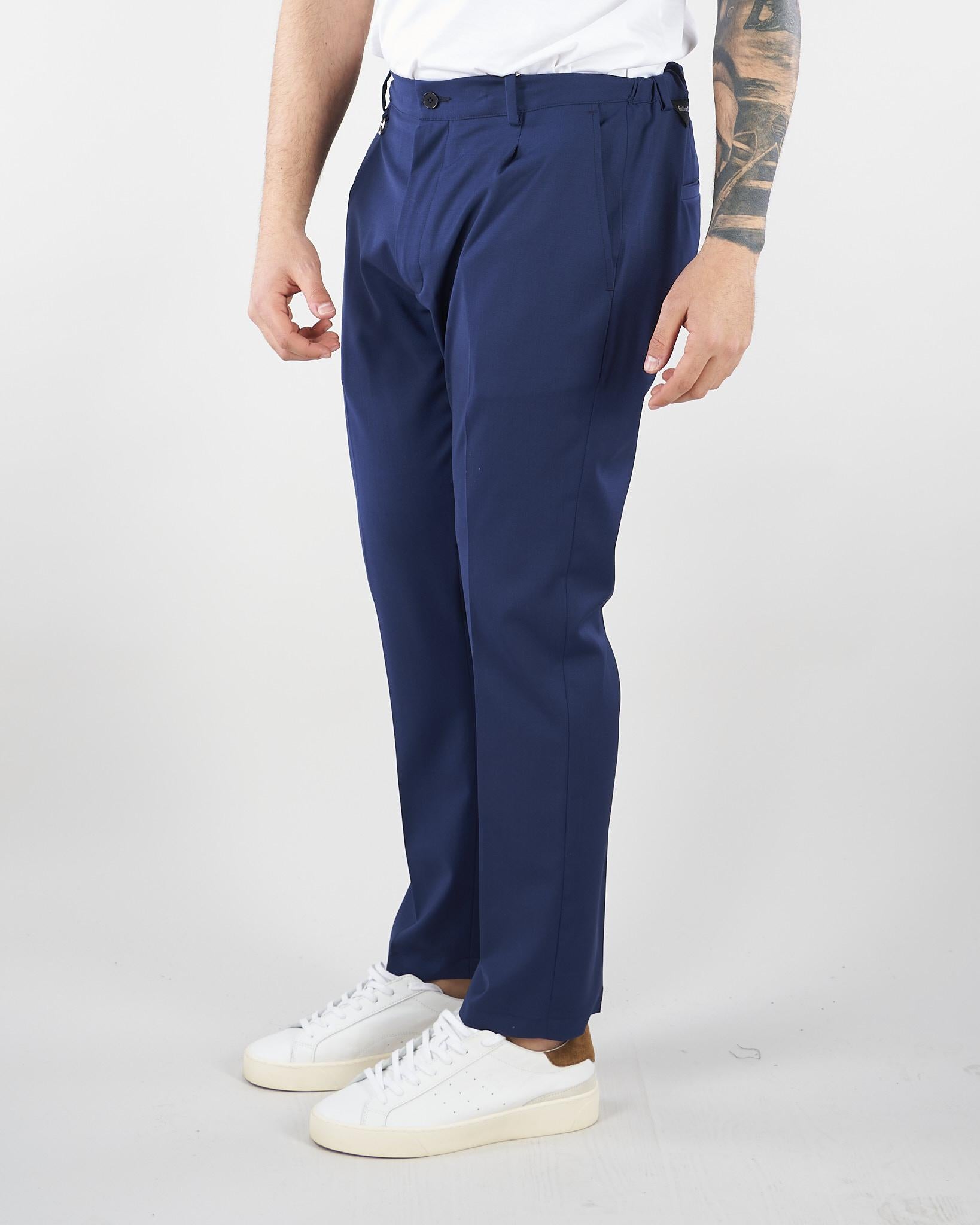Pantalone Max Blu in fresco lana con elastico e pences GC1PSS266896 E003 GOLDEN CRAFT 