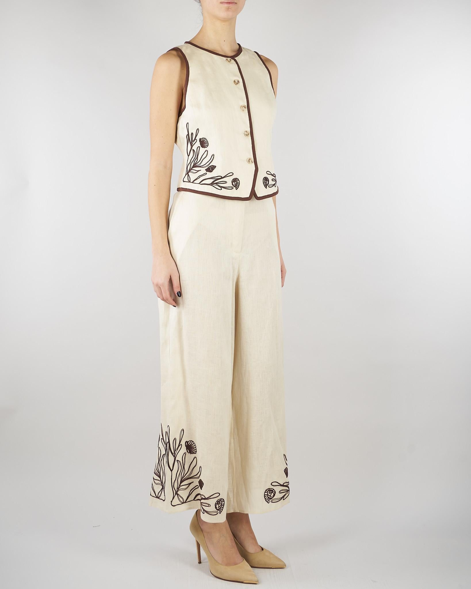 Gilet Panna ricamato in lino MLLAEROVIA 3 MARELLA 