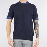 Maglia Blu jacquard con bordi a contrasto