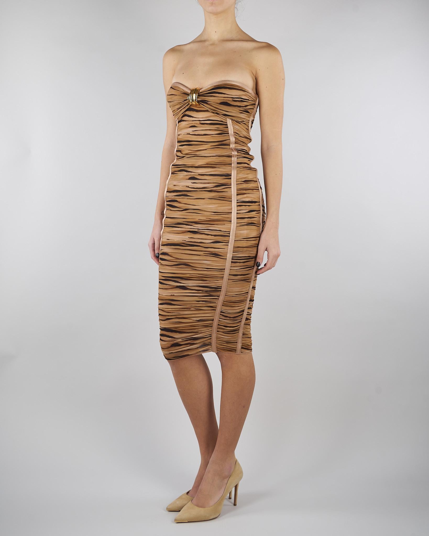 Abito Cammello in jersey con stampa tigre AB94562E2 470 ELISABETTA FRANCHI 
