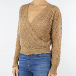 Maglia Caramello in mohair con scollo a V e incrocio TT3200 498 TWIN SET 