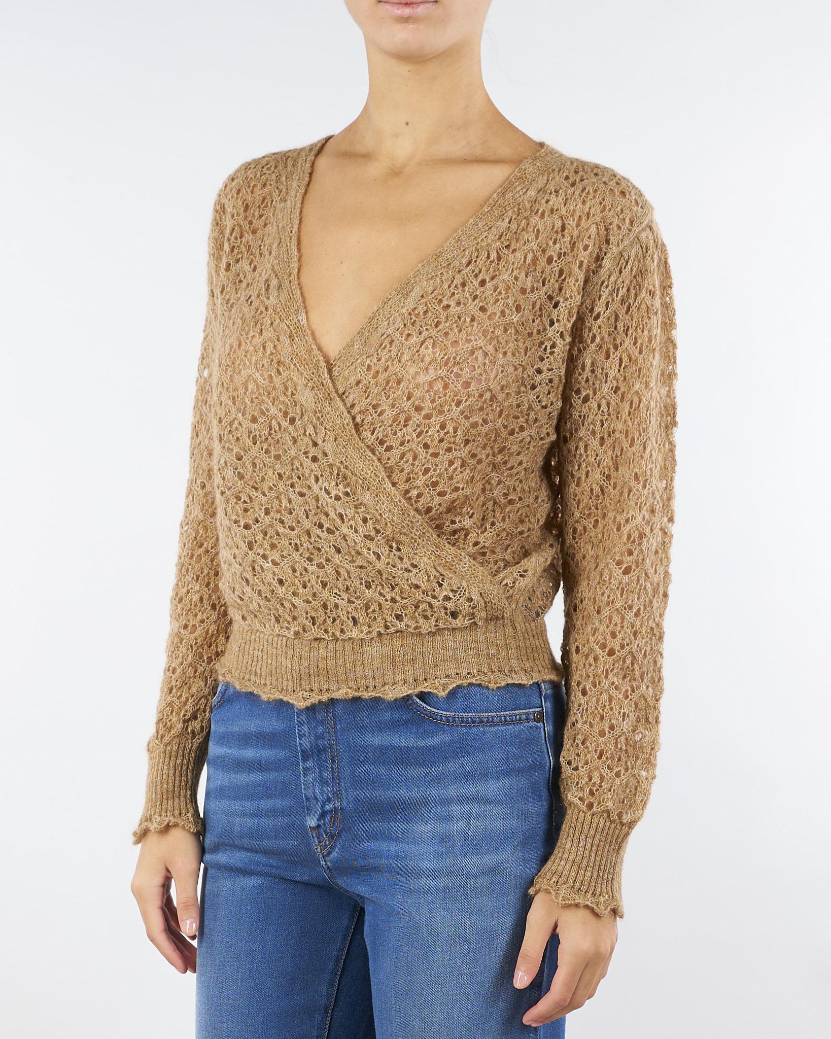 Maglia Caramello in mohair con scollo a V e incrocio TT3200 498 TWIN SET 