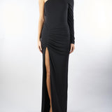 Abito Nero lungo con applicazione sulla spalla AT109 99 ATELIER LEGORA 