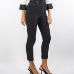 Pantaloni Nero in crêpe con dettagli zip PA11956E2 110 ELISABETTA FRANCHI 