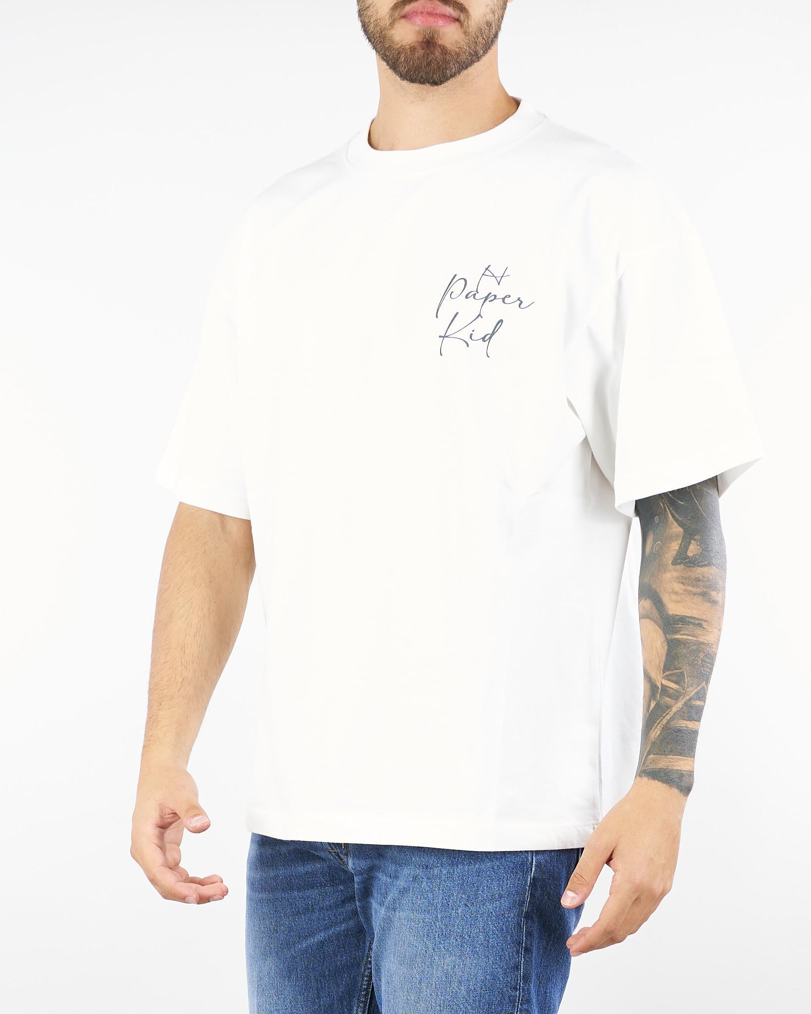 T-shirt Bianco oversize con stampa logo F5PKUATH224 13 A PAPER KID 