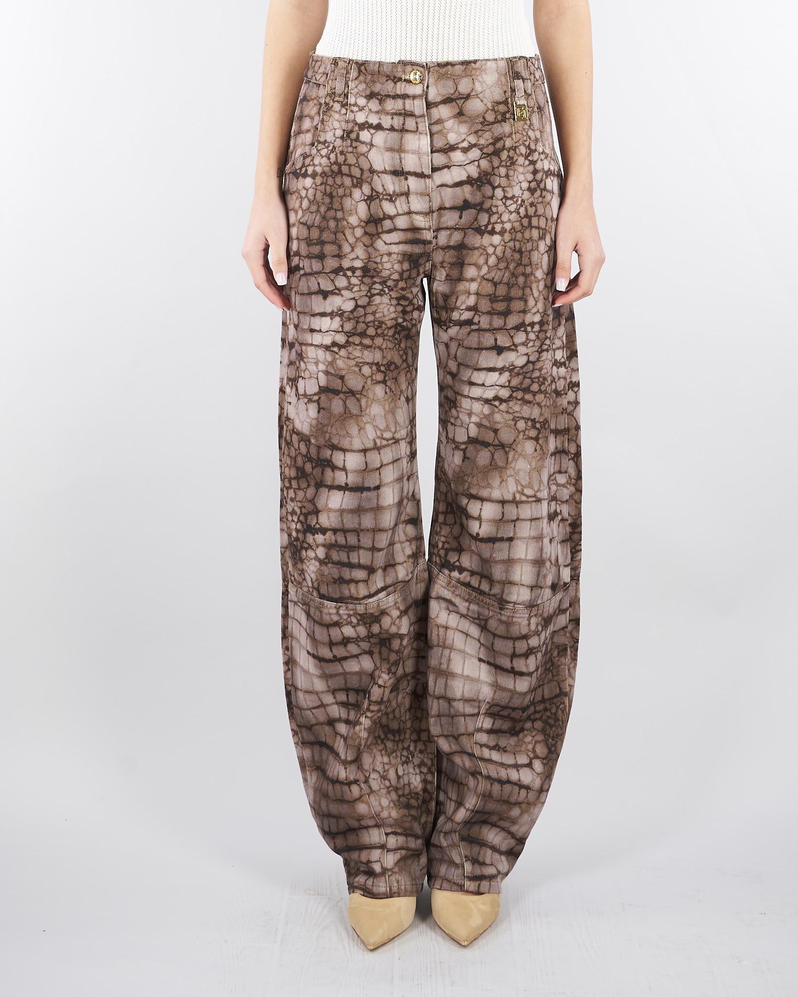 Jeans Cacao in drill con stampa alligatore PJ31D61E2 644 ELISABETTA FRANCHI 