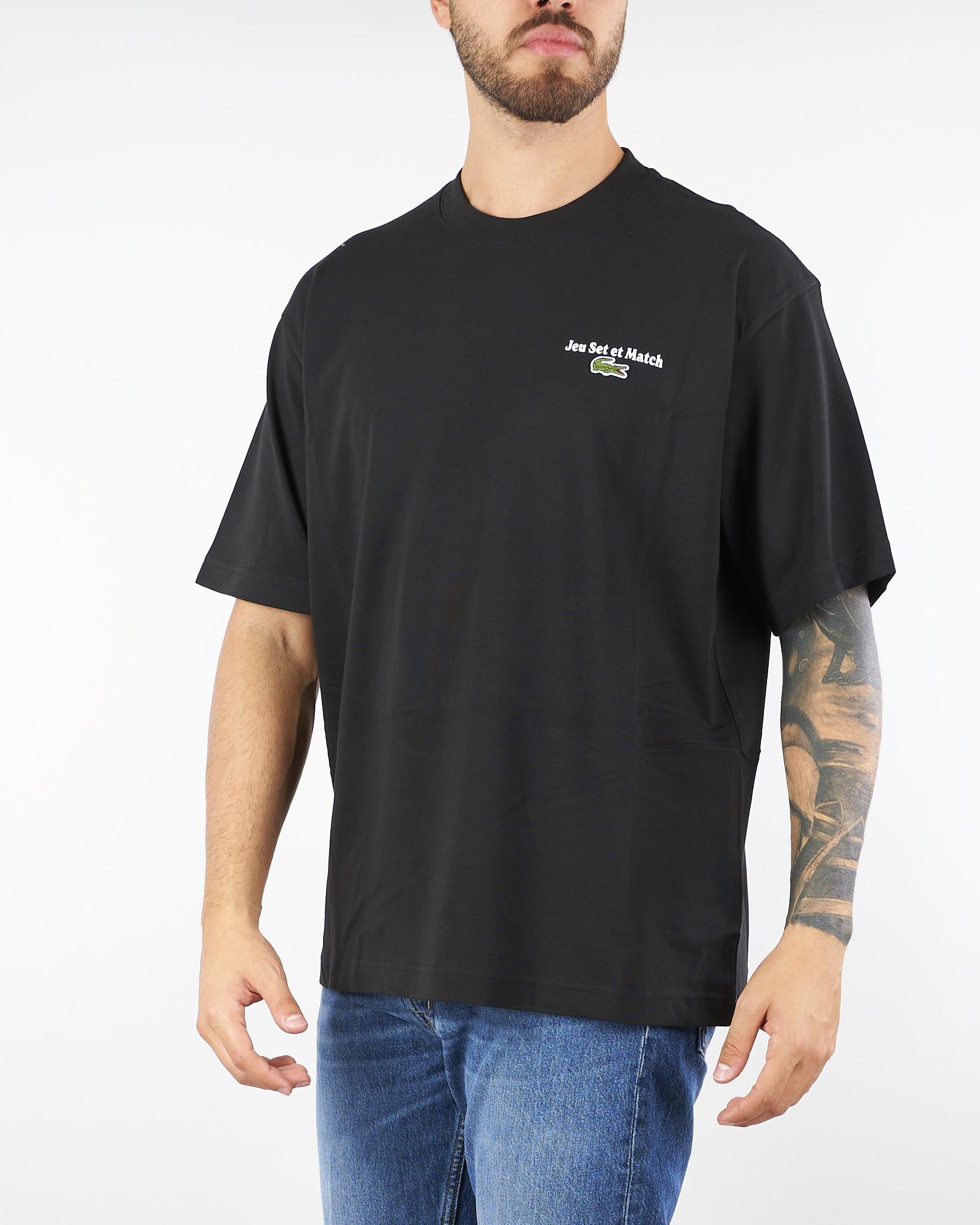 T-shirt Nero loose fit con logo e stampa TH5950 031 LACOSTE 