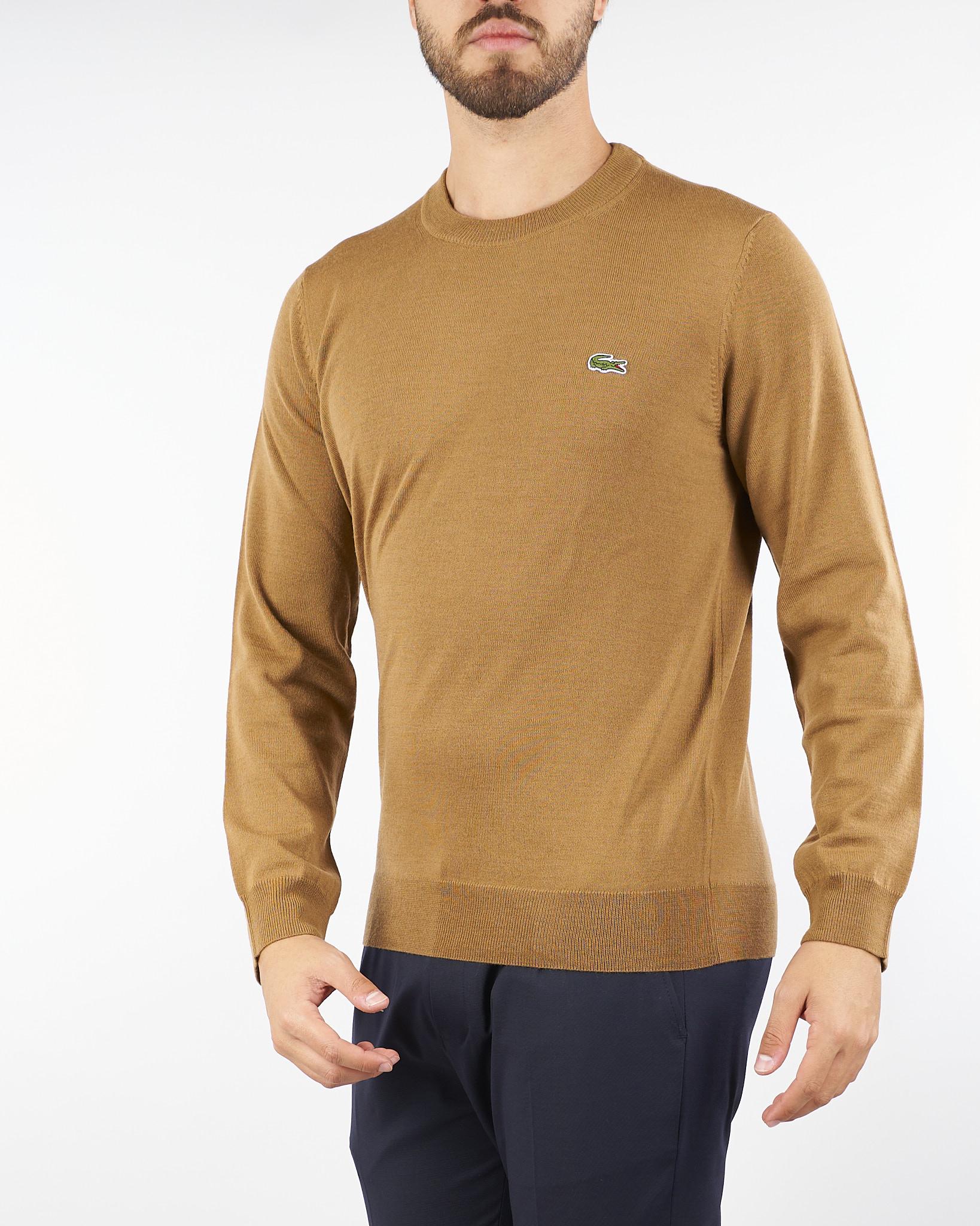 Maglia Caramello in misto lana rasata con iconico logo AH3225M DPC LACOSTE 