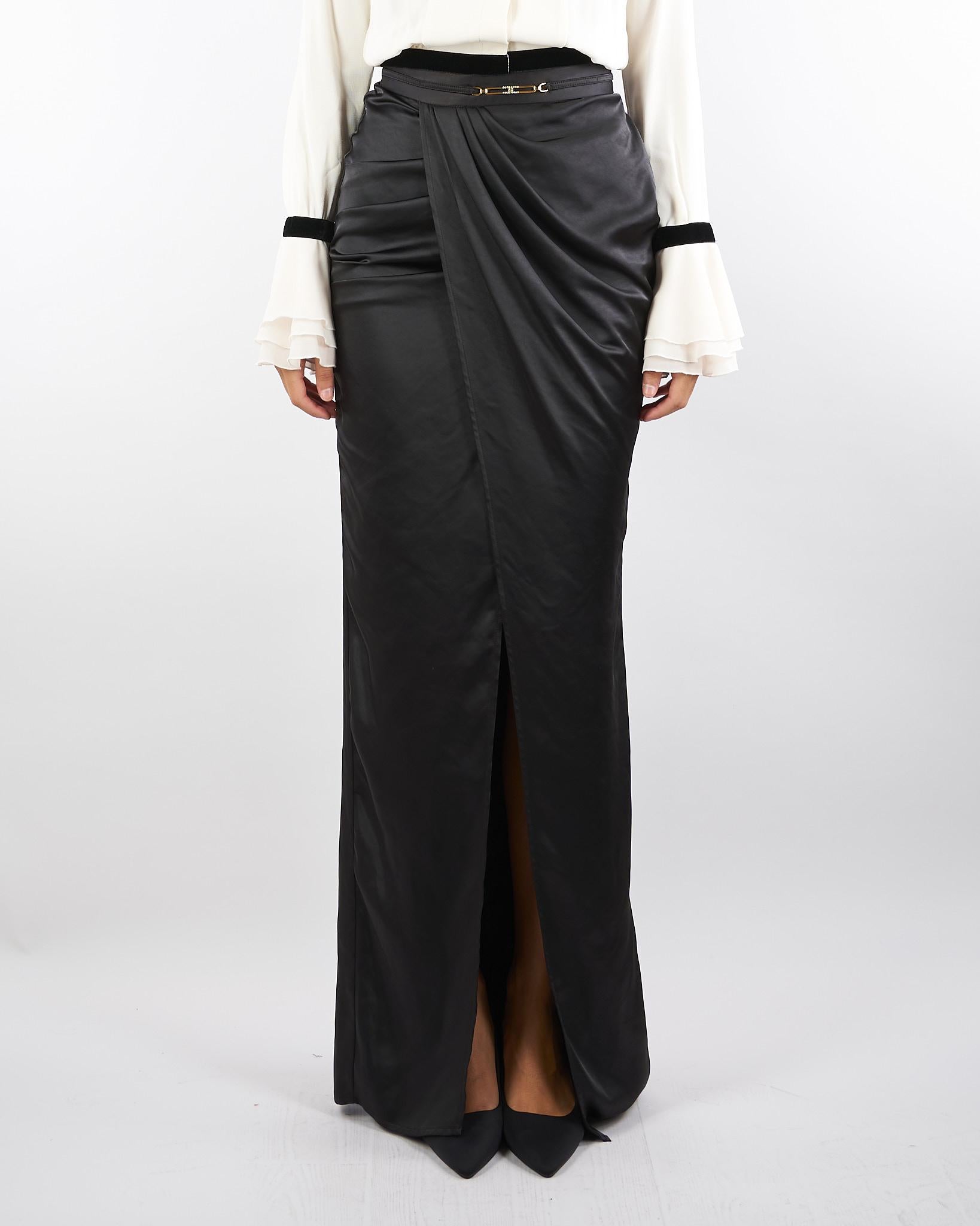 Gonna Nero in raso con dettaglio gioiello GO14657E2 110 ELISABETTA FRANCHI 