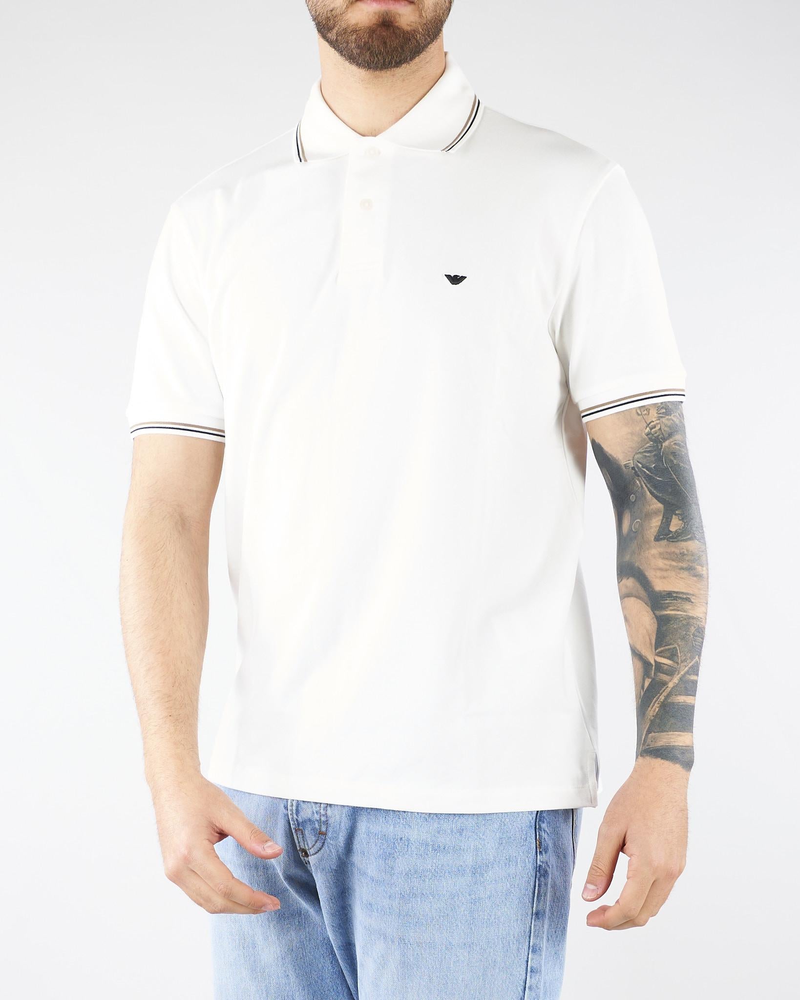 Polo Bianco in piquet con logo EM004607AF23090 U0003 EMPORIO ARMANI 