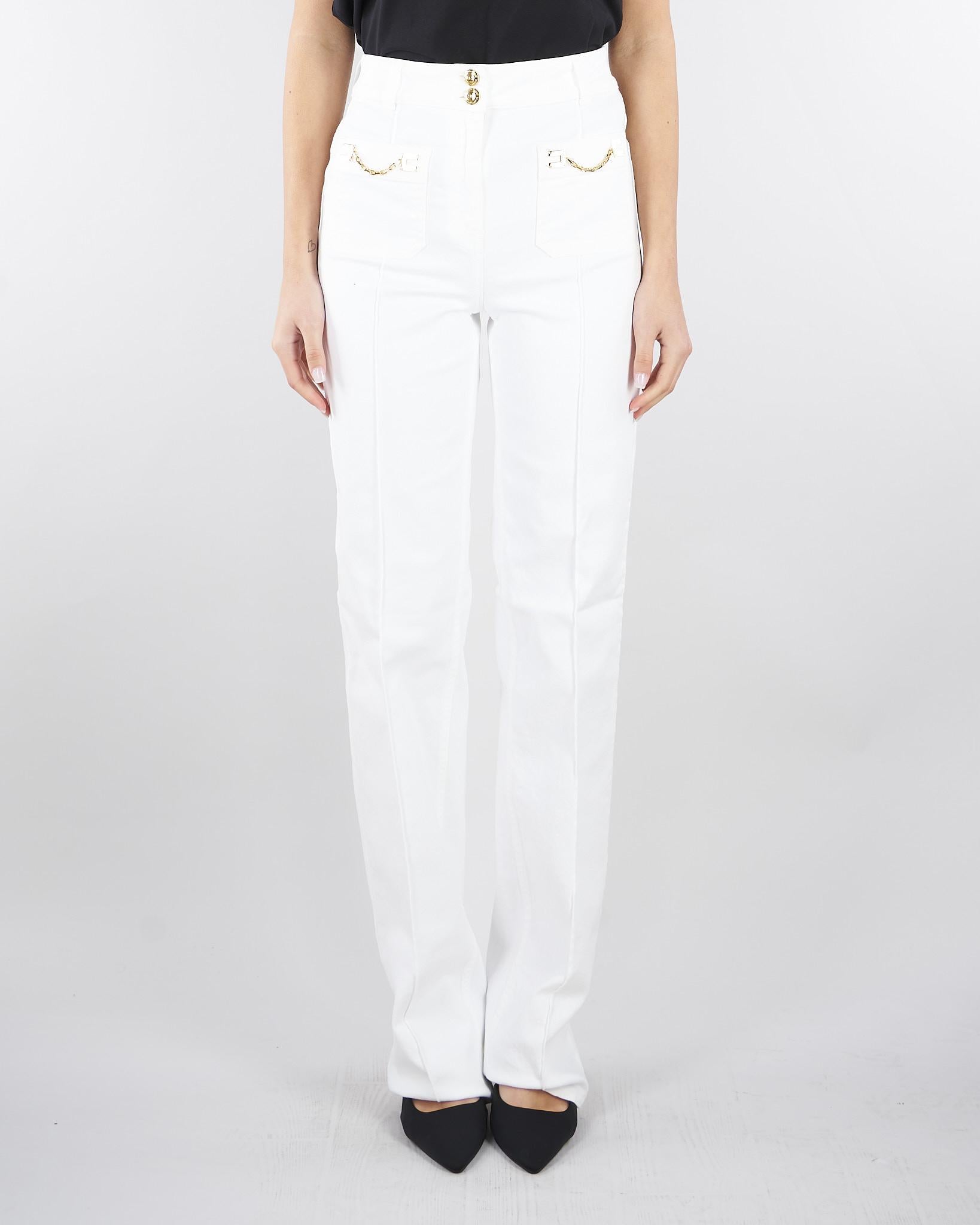 Jeans dritto Avorio in bull di cotone con accessori gold PJ25D61E2 360 ELISABETTA FRANCHI 