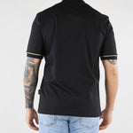 T-shirt Nero in cotone mercerizzato con profilo maniche a contrasto XM4292 99 YES LONDON 