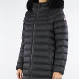 Piumino Nero a trapezio con cappuccio e vera pelliccia 2233E2Y0 99 COLMAR 