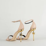 Sandali in pelle con tacco logo Elisabetta Franchi