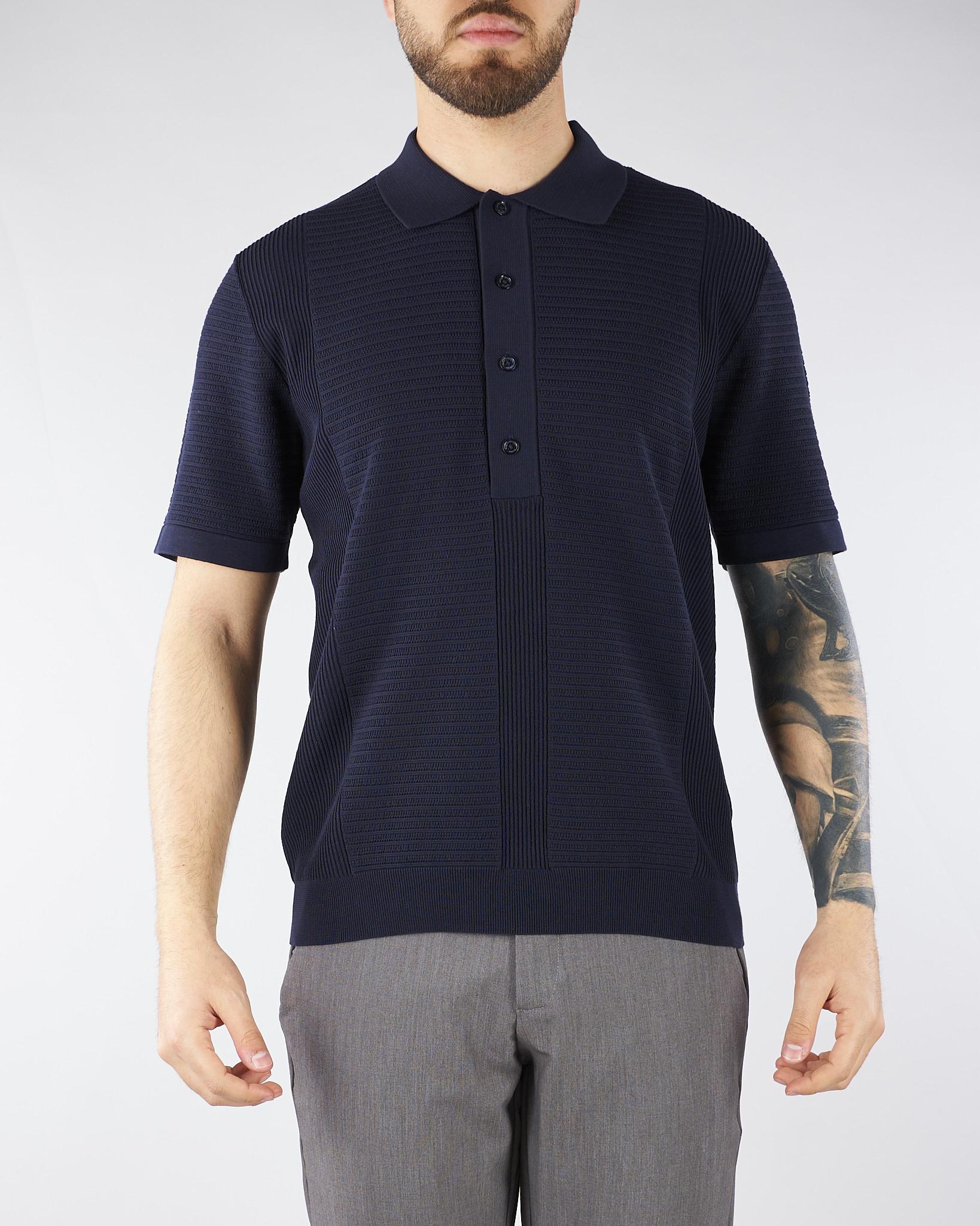 Polo jacquard Blu in maglia lavorata A027F300 6685 PAOLO PECORA 