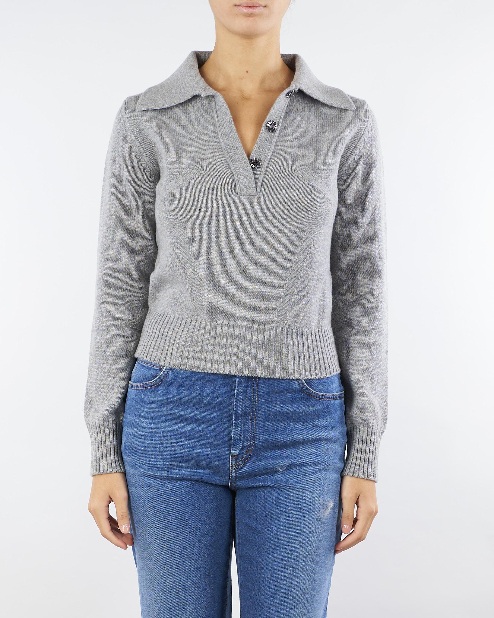 Maglia polo Grigio in pura lana e cashmere con bottoni gioiello V54507 95 VANISE' 