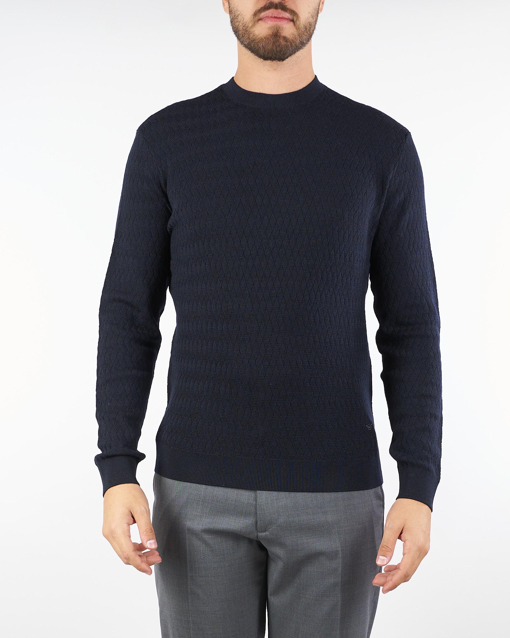 Maglia Blu in pura lana con pattern jacquard a rilievo EM002196AF138510 FB064 EMPORIO ARMANI 