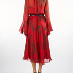 Abito Rosso a fantasia floreale in chiffon di pura seta KLENIA 1 MAX MARA STUDIO 