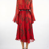 Abito Rosso a fantasia floreale in chiffon di pura seta KLENIA 1 MAX MARA STUDIO 