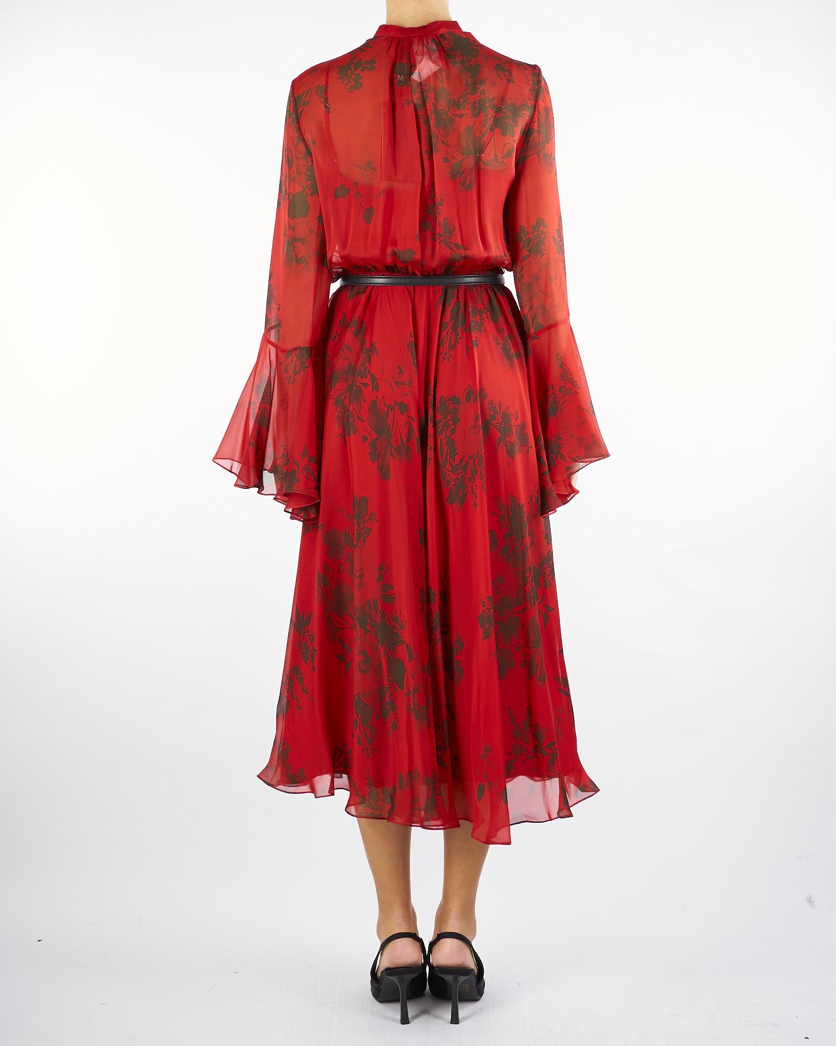 Abito Rosso a fantasia floreale in chiffon di pura seta KLENIA 1 MAX MARA STUDIO 