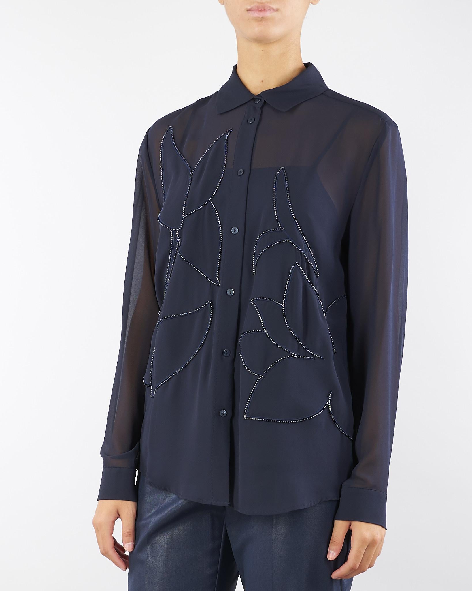 Camicia Blu in georgette ricamata AGONE 4 PENNY BLACK 