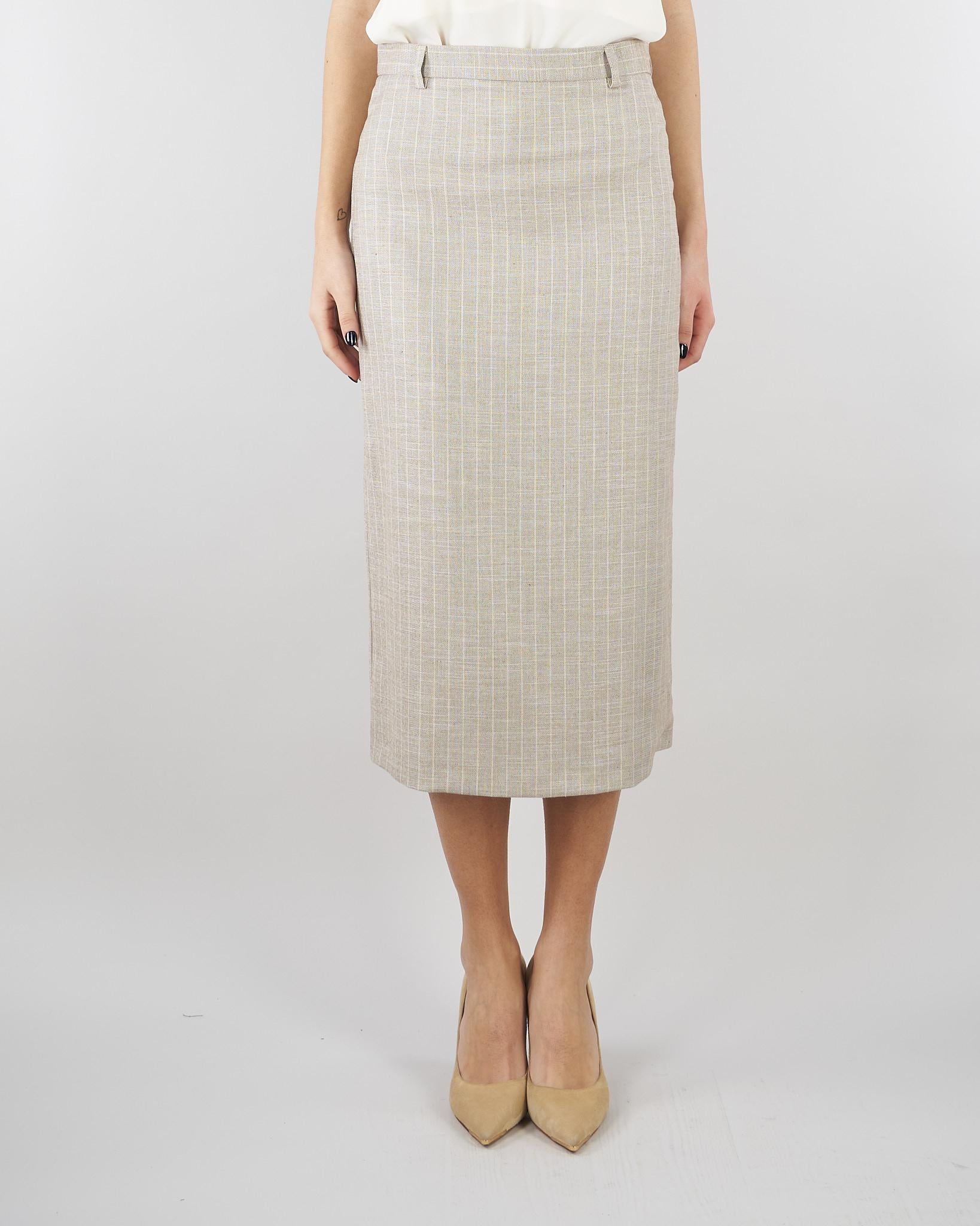 Gonna Longuette Beige Gessata con Spacco TAB0252 35 VICOLO 