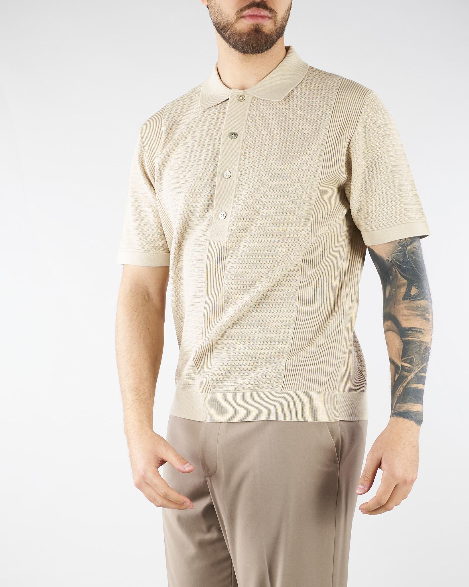 Polo jacquard Beige in maglia lavorata A027F300 1420 PAOLO PECORA 